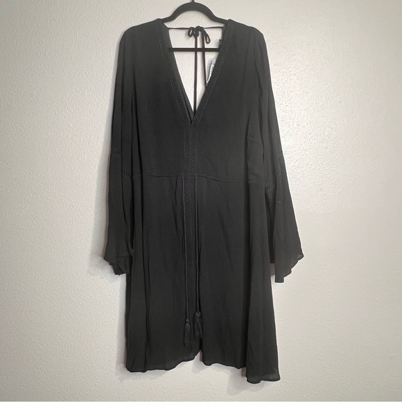 TORRID Black Gauze Long Sleeve Skater Dress Bell Sleeve Tie Back Plus Size 4X 4 - Picture 14 of 14